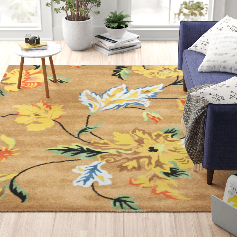 Tapis floral en laine et viscose touffeté à la main Soho, Carré 8 pi