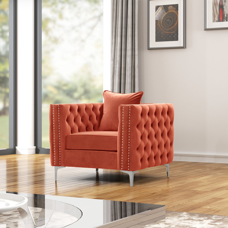 Fauteuil Martens, Velours orange