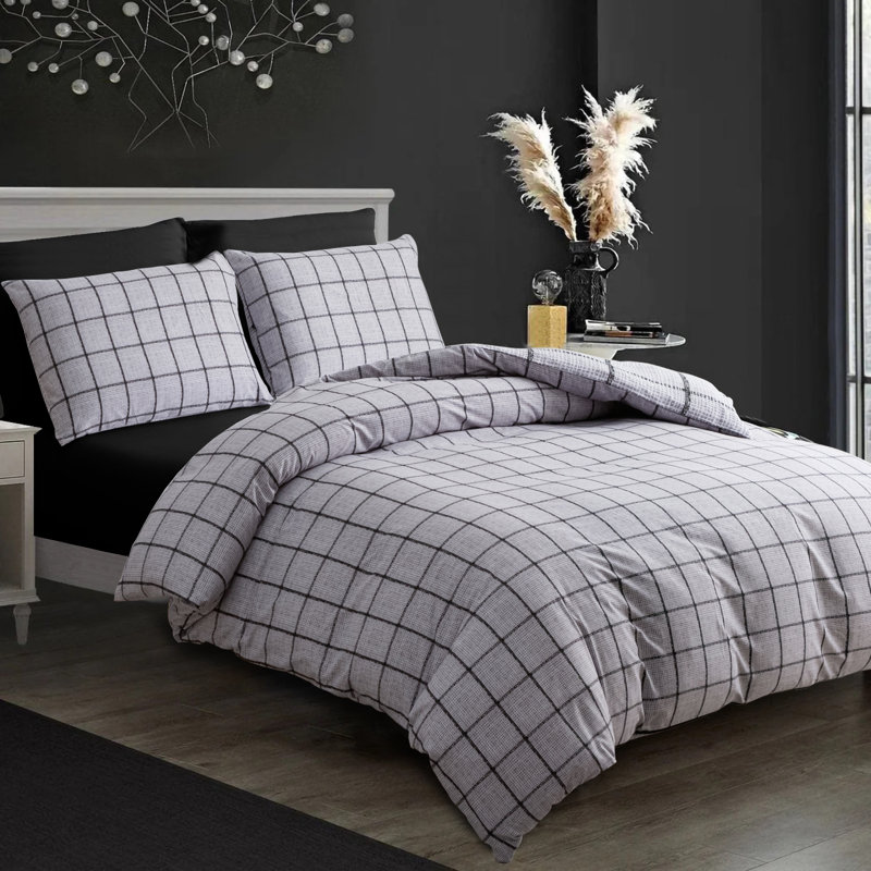 Luxury Double Brushed Microfiber Reversible Duvet Cover Set with Zipper Closure and Corner Ties
