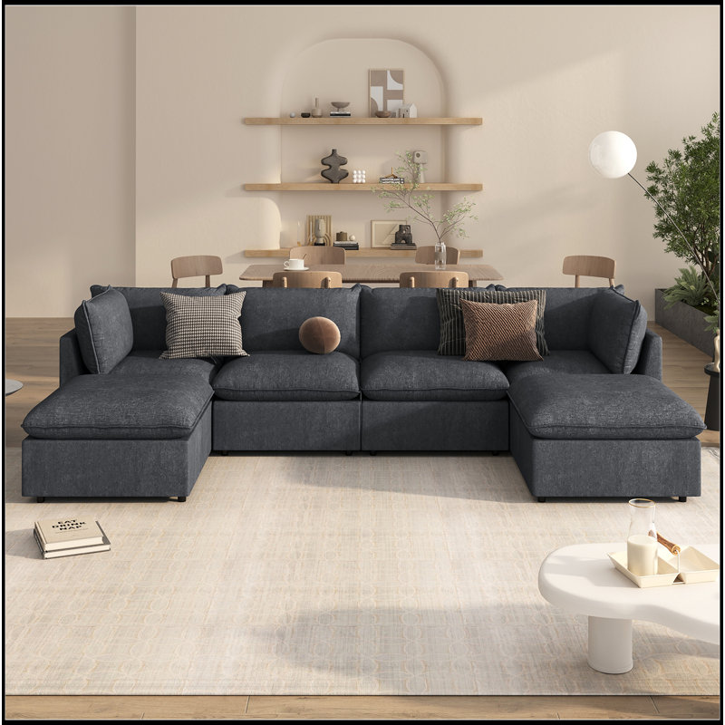 Canapé modulaire rembourré 6 pièces Elaris, Mélange de polyester gris