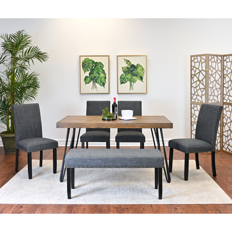 Dining Table Set, Dining Table With Chairs, Gray, 6 Pieces: Table, 4 Chairs, Bench