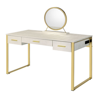 Bureau de coiffeuse 3 tiroirs avec miroir Deundrae