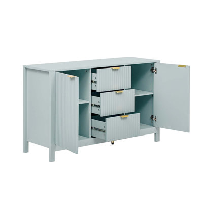 Entryway Cabinet With Wave Design - 3 Adjustable Shelves, 3 Drawers & Soft-Close Doors, Storage Console Table With Metal Handles