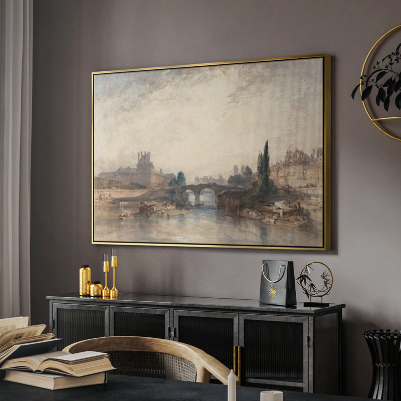 Paysage rétro - CDXL III, Toile avec cadre flottant or, H 17 po x l 25 po x P 2 po