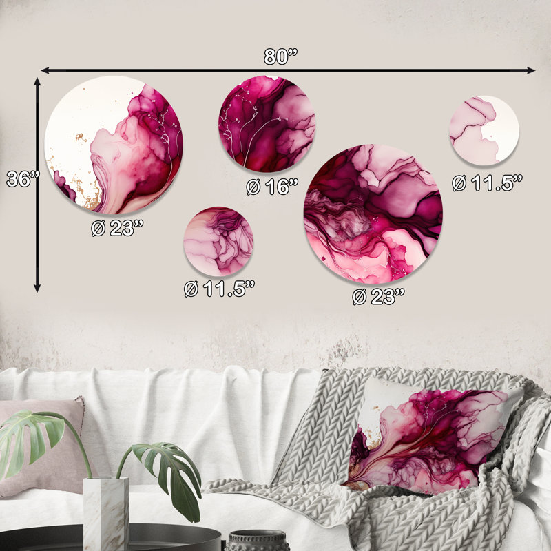 Ensemble de 5 décorations murales en métal 5 éruption de rasberry blush joy III