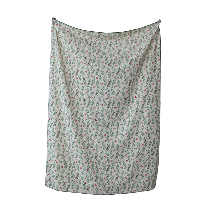 Mistletoe Cotton Tablecloth with Pom Pom Trim
