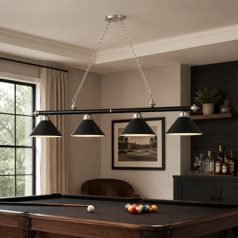 Luminaire suspendu pour table de billard Bowdon, 78 po, Cuir noir