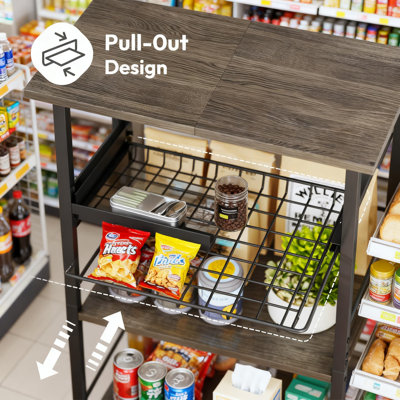 6-Tier Corner Coffee Bar Station With Pull-Out Basket, Double-Layered Top Shelf And Storage Hooks For Kitchen Organization