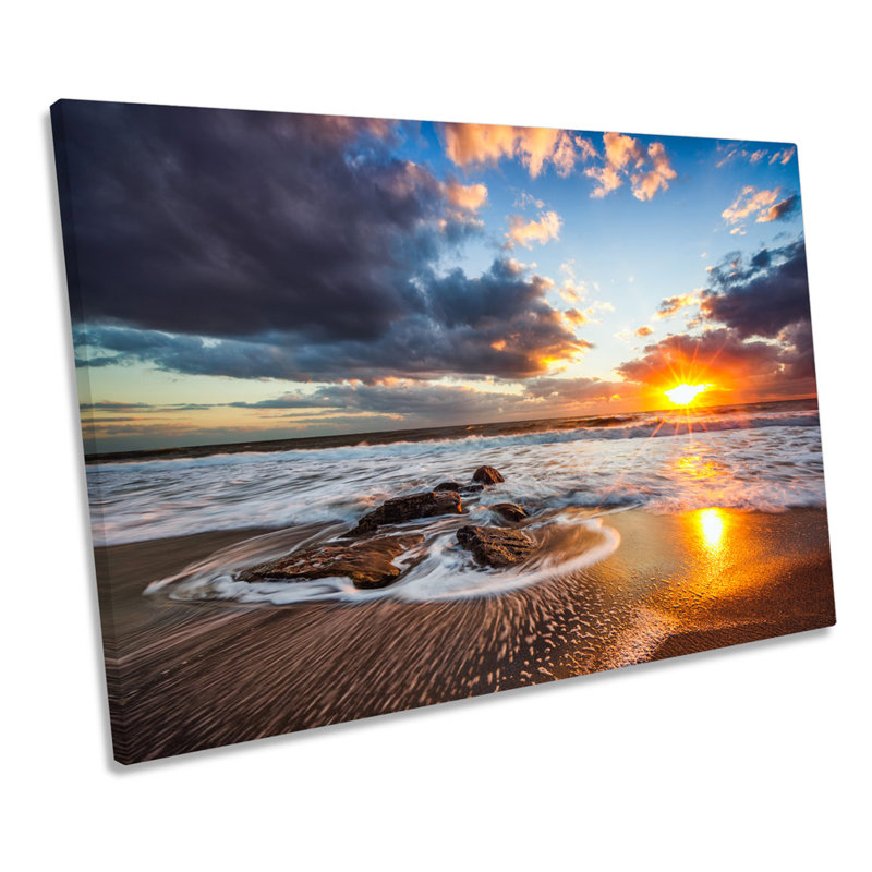 Sunrise Beach Sunset Orange - Wrapped Canvas Print, 30.5cm H x 45.7cm W x 2cm D