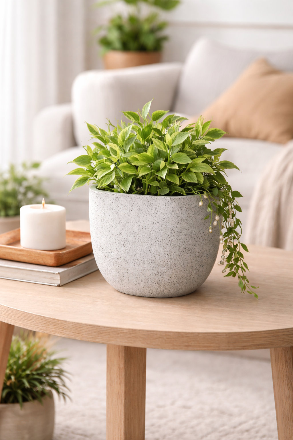 Pot Planter, Gray, 8" H x 8.5" W x 8.5" D