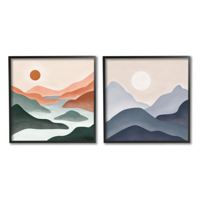 " Mountainous Landscape Flowing Stream River Modern Design " by JJ Design House LLC 2 - Pieces Painting Print