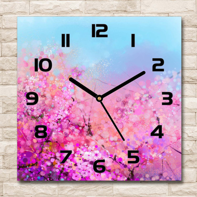 Hasnan Glass Wall Clock, Black/Pink/Blue