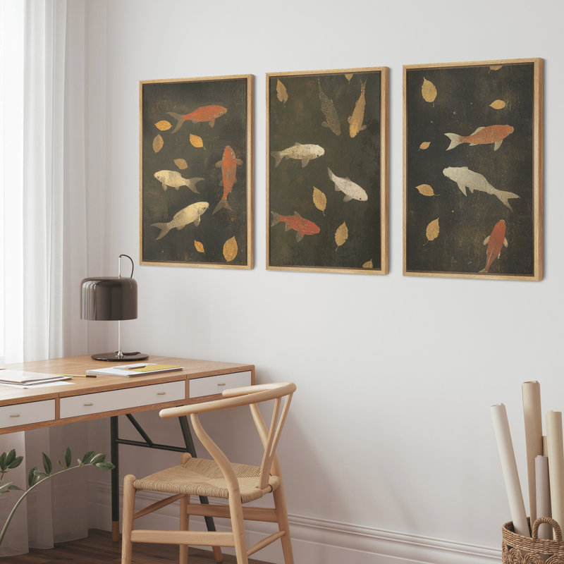 «Moody Carp Fish», ensemble de 3 reproductions d'art sur toile encadrées, H 24 po x l 16 po, Naturel