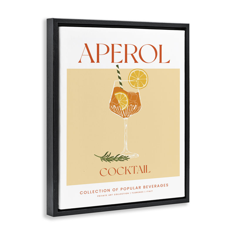 Art mural encadré Minimal Aperol Cocktail, H 21 po x l 17 po, Cadre flottant noir de jais