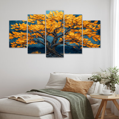 Arbre africain dans des tons jaunes et bleus - ensemble d'art mural arbre de vie