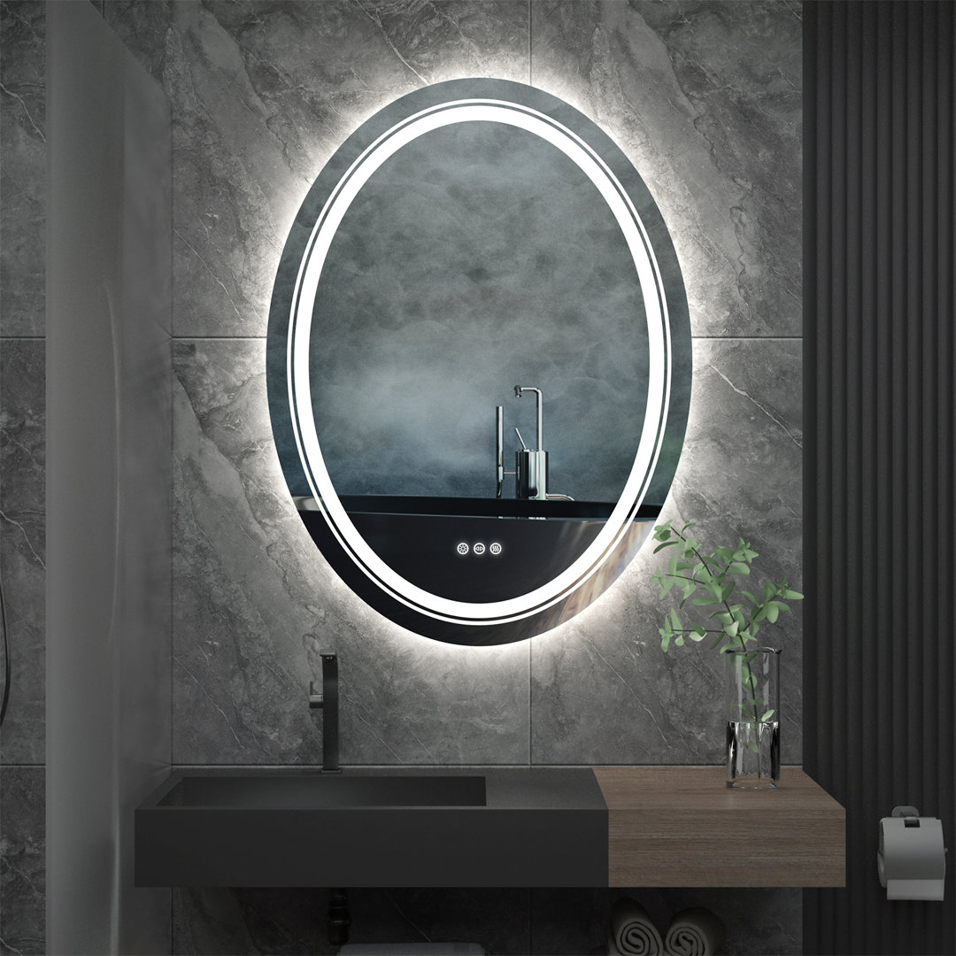LED Lighted Bathroom Mirror Front and Backlit Lights Anti-fog Dimmable Color Temperature Adjustable Orren Ellis 