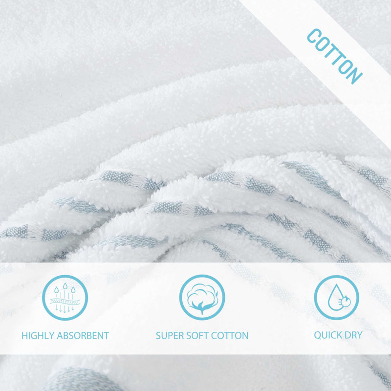 Cliff Side Cotton 3 Piece Towel Set, White/Blue