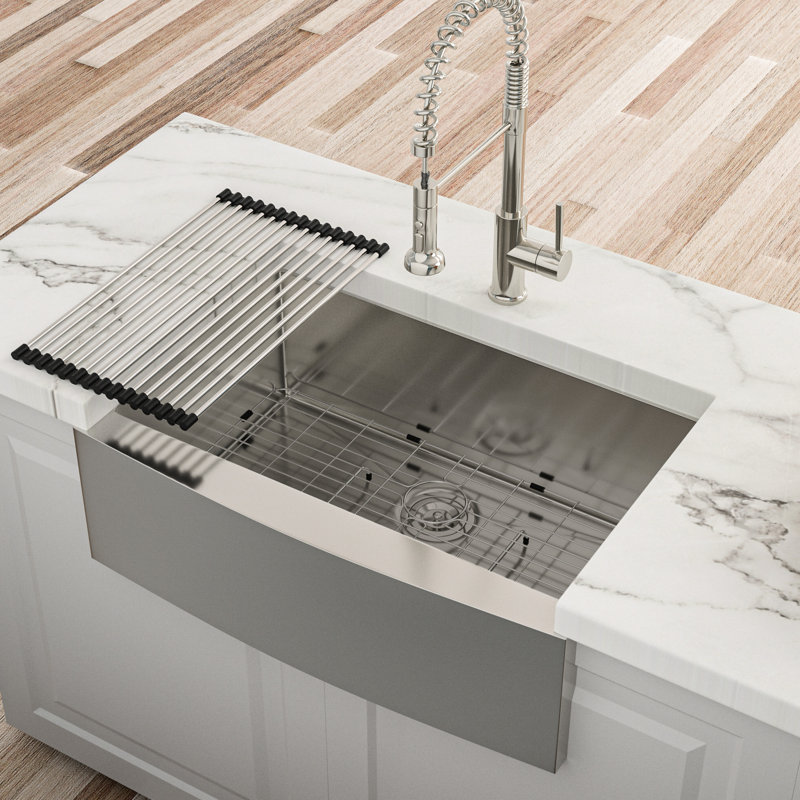 24X21x10 Inch Single Bowl Kitchen Sink, 16 Gauge Stainless Steel With Apron Front, T304 Grade, X - Shaped Water Guide For Easy Drain, R10 Corner, Coating Condensation Prevention, 3Mm Rubber Pad,