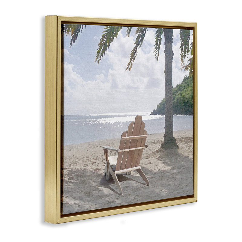«Chair Under Palm Tree», art mural sur toile flottante par Noah Bay, Cadre flottant métallique doré, H 18 po x l 18 po