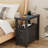 End Table with Charging Station, Nightstand Bedside Table with 2 Drawers for Living Room, Bedroom, Black-466981121