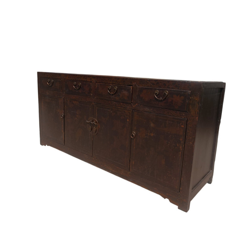 Circa 1926 Antique Chinese Dark Brown Painted Sideboard with Four Drawers and Four Doors