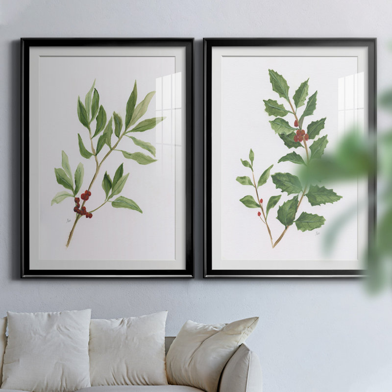 «Winter Botanical I», ensemble de 2 reproductions d'art, Papier encadré noir, Blanc, H 26,5 po x l 73 po x P 1,5 po