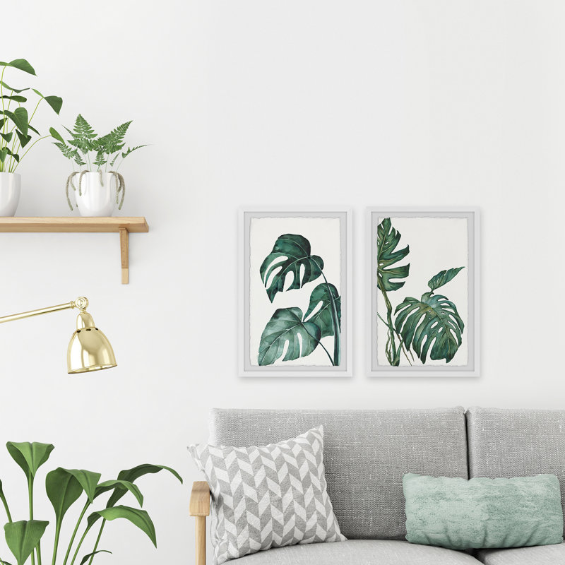Large Green and White Botanical Giclee Print Diptych