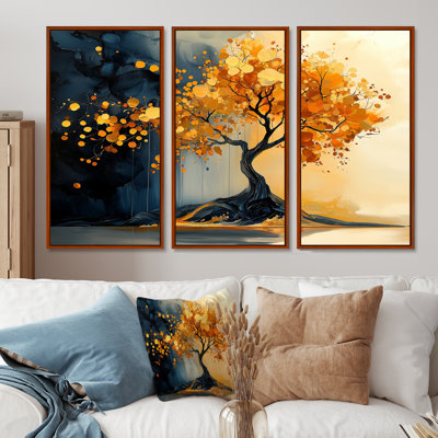 Or et cerisier bleu Silhouette II - ensemble de décoration murale cerisier en fleurs