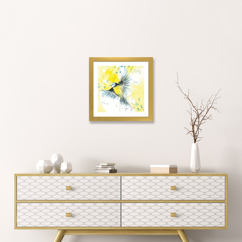 Mésange bleue - reproduction d'art, H 16 po x l 16 po x p 1 po, Papier encadré doré, Blanc