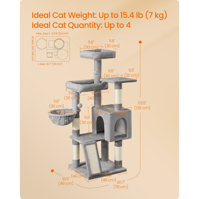 138cm H Cat Tree, Dove Grey