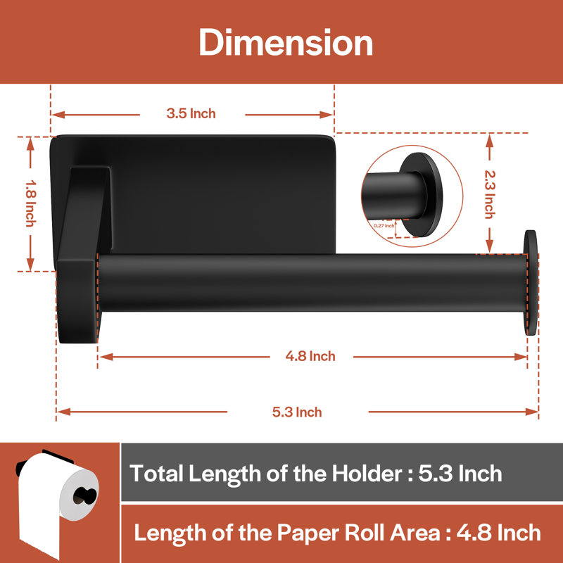 Porte-rouleau de papier hygiénique mural autoportant en acier inoxydable avec support à un poteau, sans perçage, noir mat