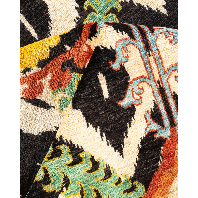Tapis ivoire en laine noué à la main de conception unique 9 pi 10 po x 10 pi 3 po New Age