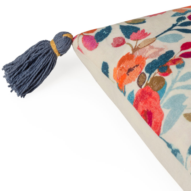 Haring Posies Floral Tasselled Cushion, Feathers