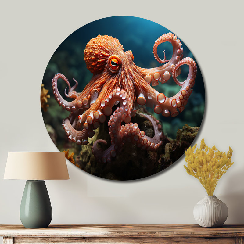 Corail Octopus Serene submersion II - animaux, art en métal rond, H 16 po x l 16 po