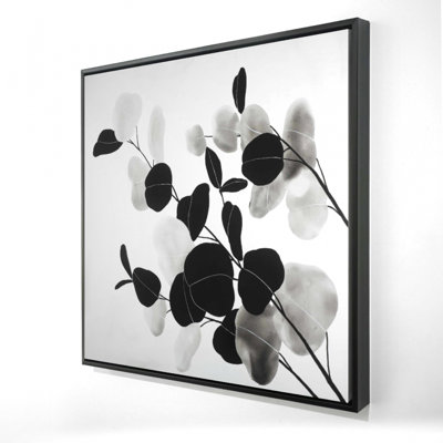 Branches en niveaux de gris avec feuilles - décor de toile botanique encadré
