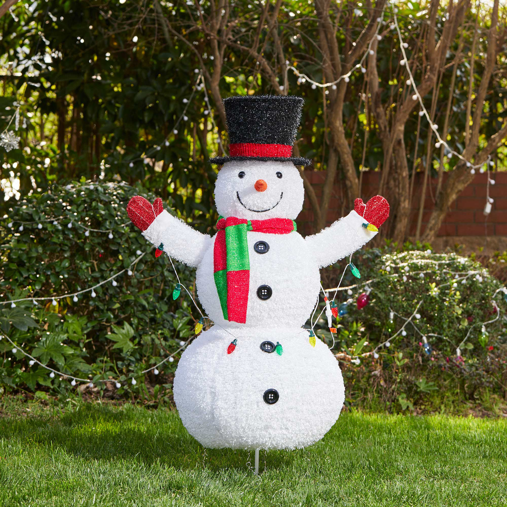 47.25"H Lighted Christmas 3D Foldable Fabric Snowman Outdoor Decor With Colorful Bulbs And 160 Warm White LED Lights (KD)