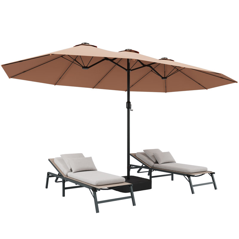 Très grand parasol de marché rectangulaire avec base 15 pi x 8 pi, Beige, 15 Ft