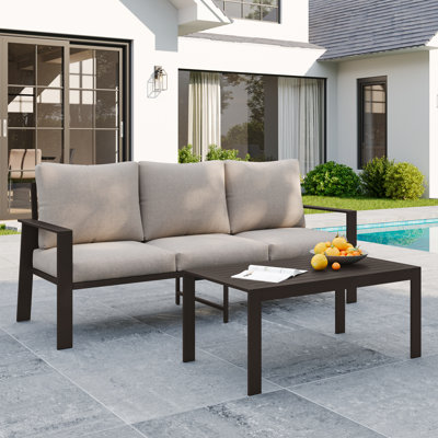 Aluminum Outdoor  3 Person Patio Sofa With Coffee Table