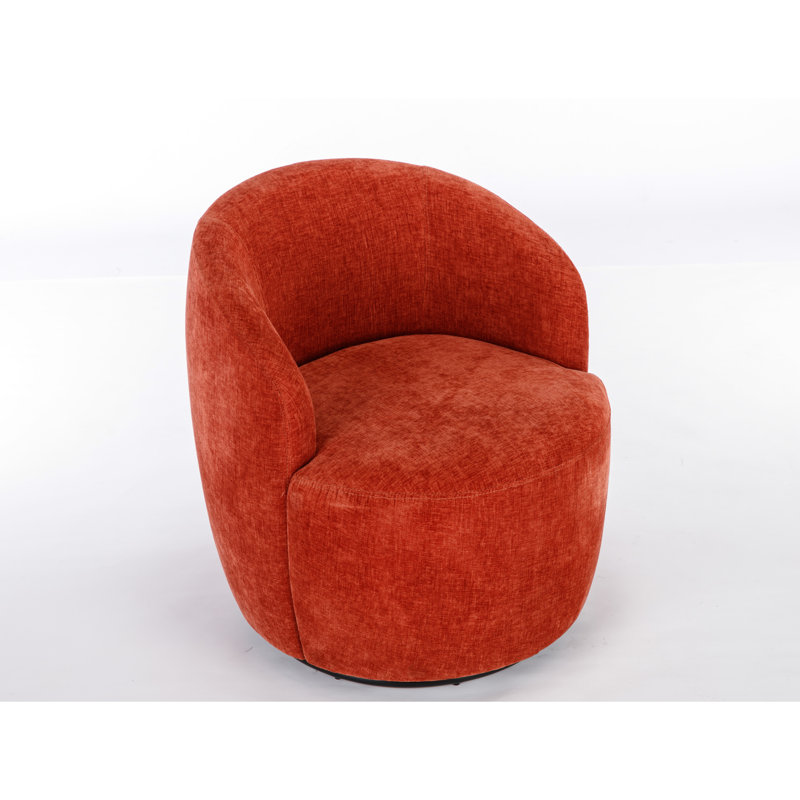 360° Swivel Chenille Armchair In Gorgeous Orange Orange, Upholstered With Foam For Living Areas, Orange