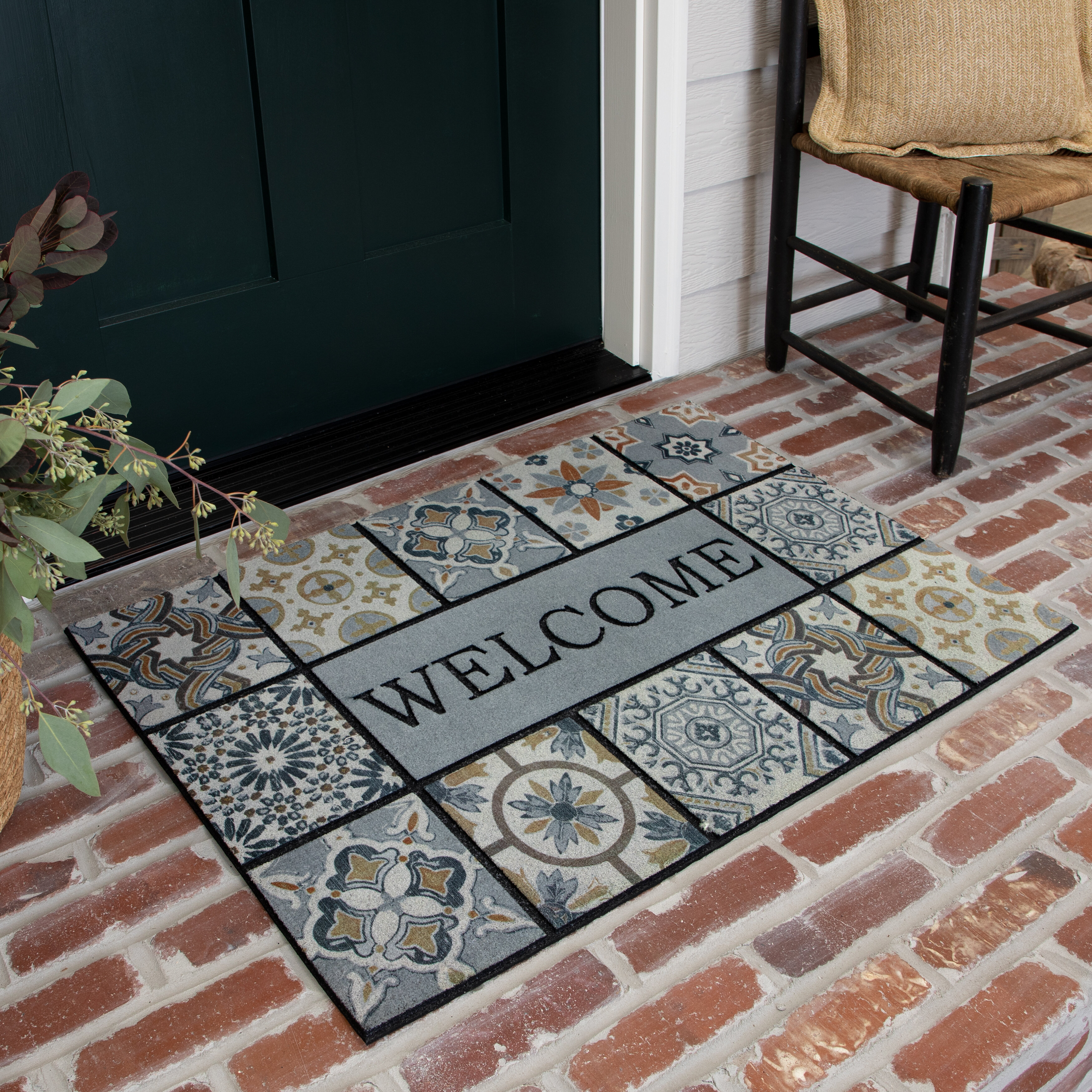 Mohawk Home Entryway Door Mat 2' x 3' All Weather Doormat Outdoor Non Slip  Recycled Rubber, Deco Tile Slice Brown