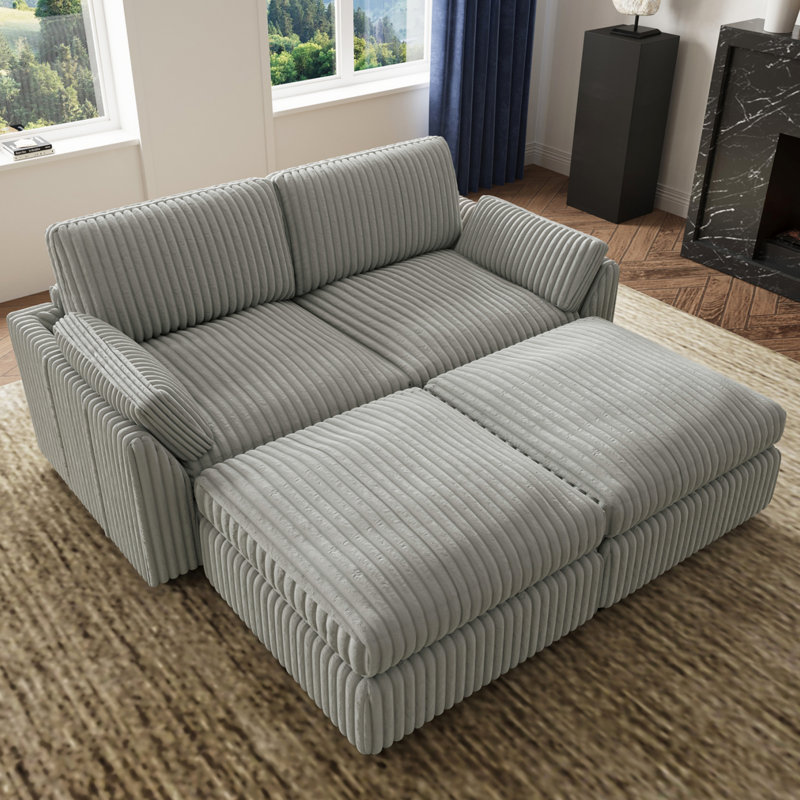 Wide Short Plush Soft Modular Sofa Bed Apartment Sofa With Detachable Cushion Cover, Gray Corduroy