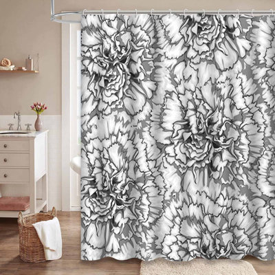 Beautiful Monochrome Black White Shower Curtain with 12 Hooks