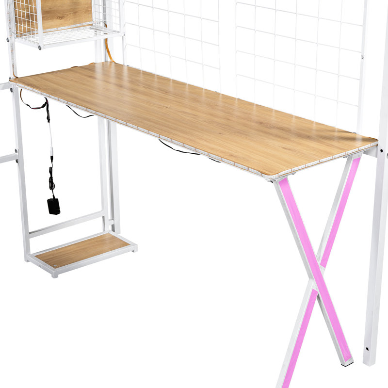 Lit mezzanine en métal avec garde-robe, escalier, DEL et bureau - Transformez votre chambre à coucher en un élégant escalier de rangement, espace intelligent