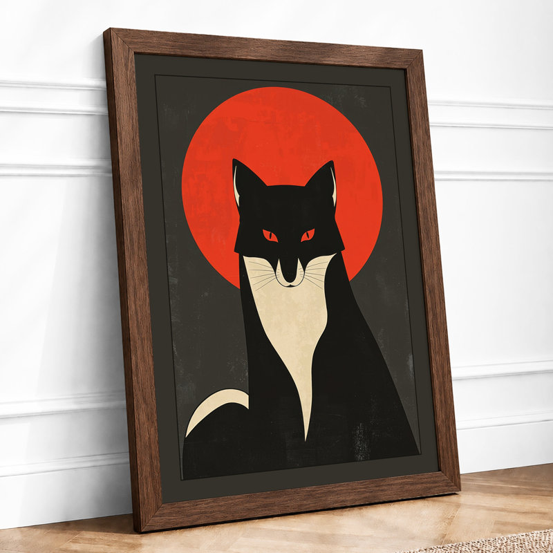 Geometric Cat Icon Modern - Print, A2 - 59.4 x 42.0 cm, Walnut