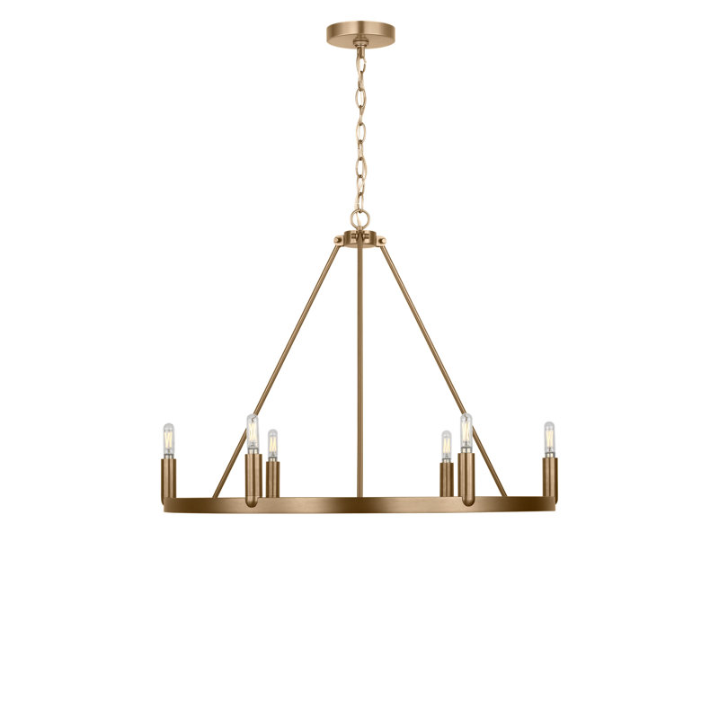 Lustre à six lumières, Non, Laiton satiné