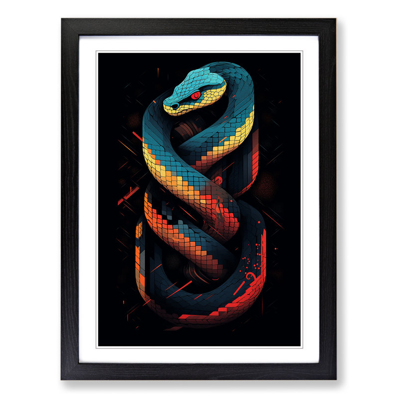 Snake Geometric No.2 - Framed Print, Black , 34cm H x 25cm W x 2cm D