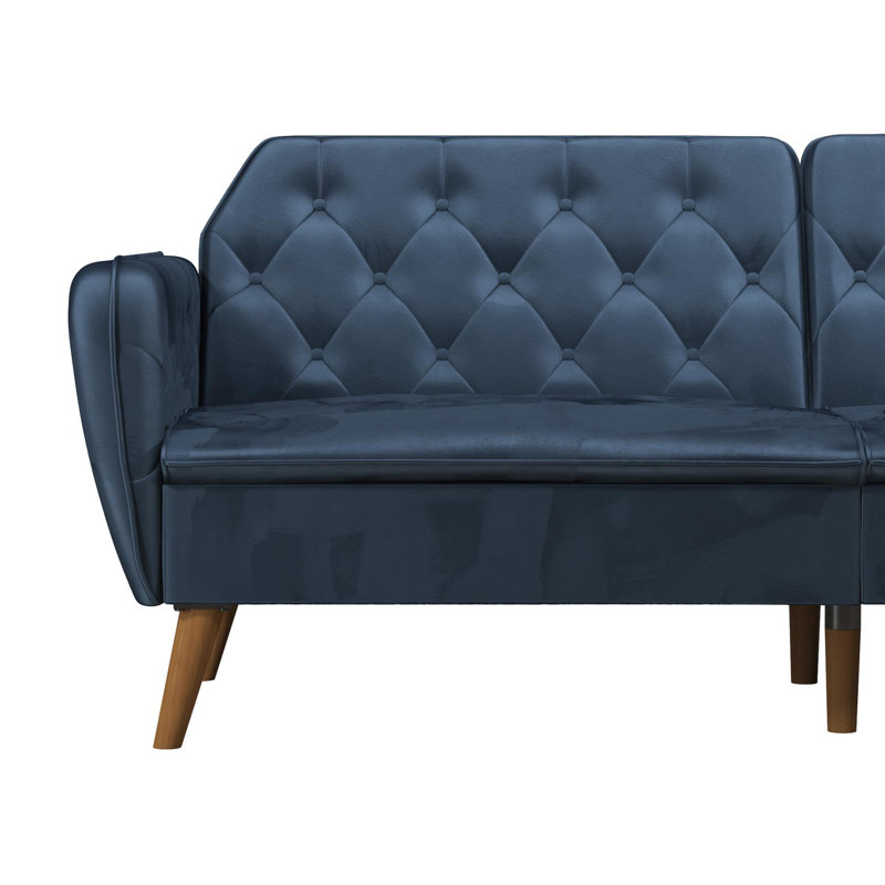 Full / Double 210.8cm Velvet Futon Sofa, Blue