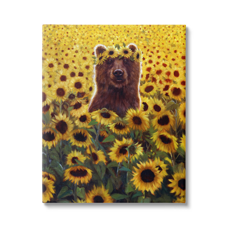 «Happy Bear Sunflower Field» par Lucia Heffernan, H 48 po x l 36 po x P 1,5 po