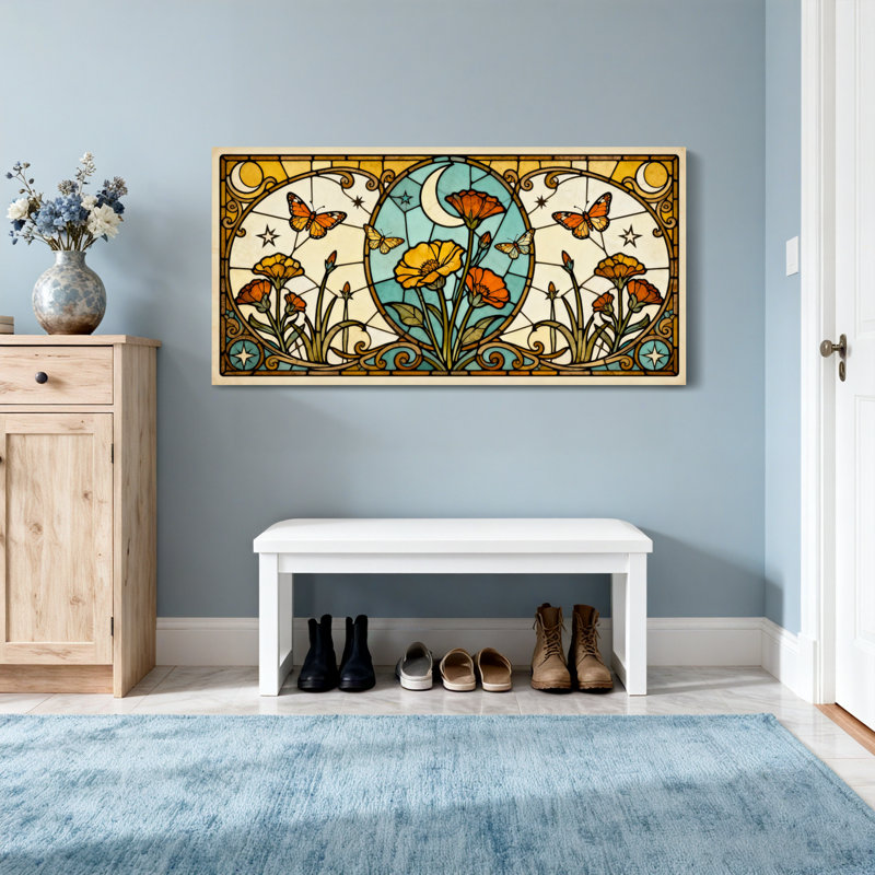 Papillon en verre coloré tendance au clair de lune, H 16 po x l 32 po