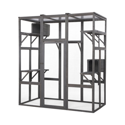 Extra Large Cat Cage Gray - Generous For Multiple Cats, 62.19"l X 32.67"w 71.76"h, Outdoor With Fir Wood & Wire Mesh, Sunshine Roofed Activity Center